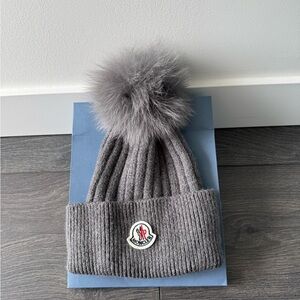 Moncler Charcoal Grey Knitted Pom Beanie
